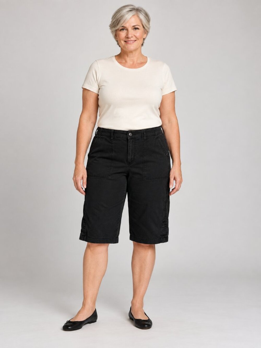 Lee Black Relaxed Fit Long Bermuda Capri 16M Cotton Stretch Minimalist